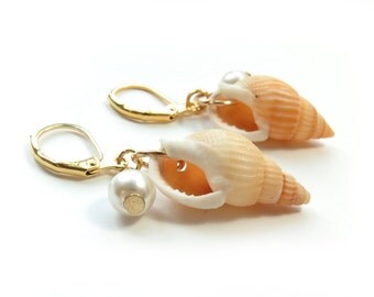 Genuine Shell with Pearl Gold Earrings