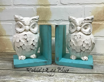New! Chunky Owls Figurines Set of Bookends//Available in a Variety of Colors//French Country//Rustic Farmhouse Decor//Owl Book Ends