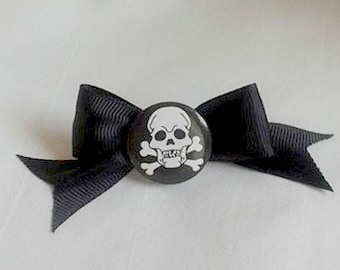 Skull and Crossbones Black Bow Barrette