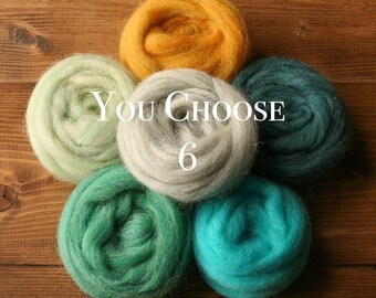 Needle Felting Wool Roving Assortment, YOU CHOOSE 6, Customized Fiber Sampler, Samples, Weaving, Wet Felting, Fiber Arts, Craft Supplies