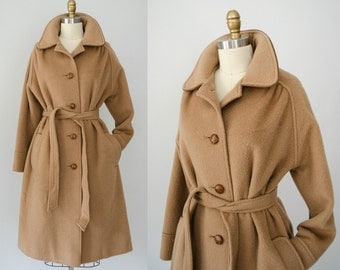 1970s vintage coat / tan wool coat / Spainhour's / large