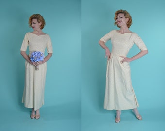 Vintage 1960s Brocade Wedding Dress - Emma Domb - Cream Bridal Fashions Size Small
