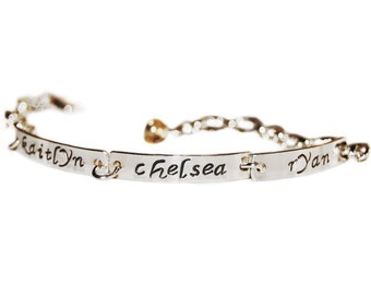 Four Name mom or grandmother bracelet - silver message jewelry, personalized bar bracelet, four word bracelet, secret message bracelet
