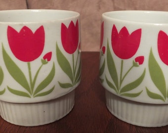 Vintage Tulip Stacking Coffee Mugs Set Of 2