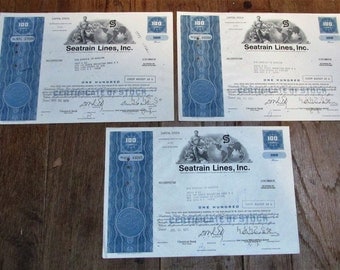 3 authentic Stock Certificates for Seatrain Lines, Inc., 1970 and 1971 ~ FREE SHIPPING