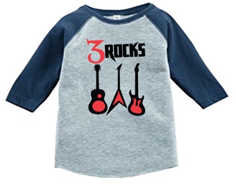 Personalized Birthday Guitar Rockstar Shirt - 3/4 or long sleeve relaxed fit raglan baseball shirt - Any age and name - pick your colors!