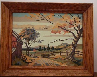 Vintage Paint By Numbers Country Scene Barn