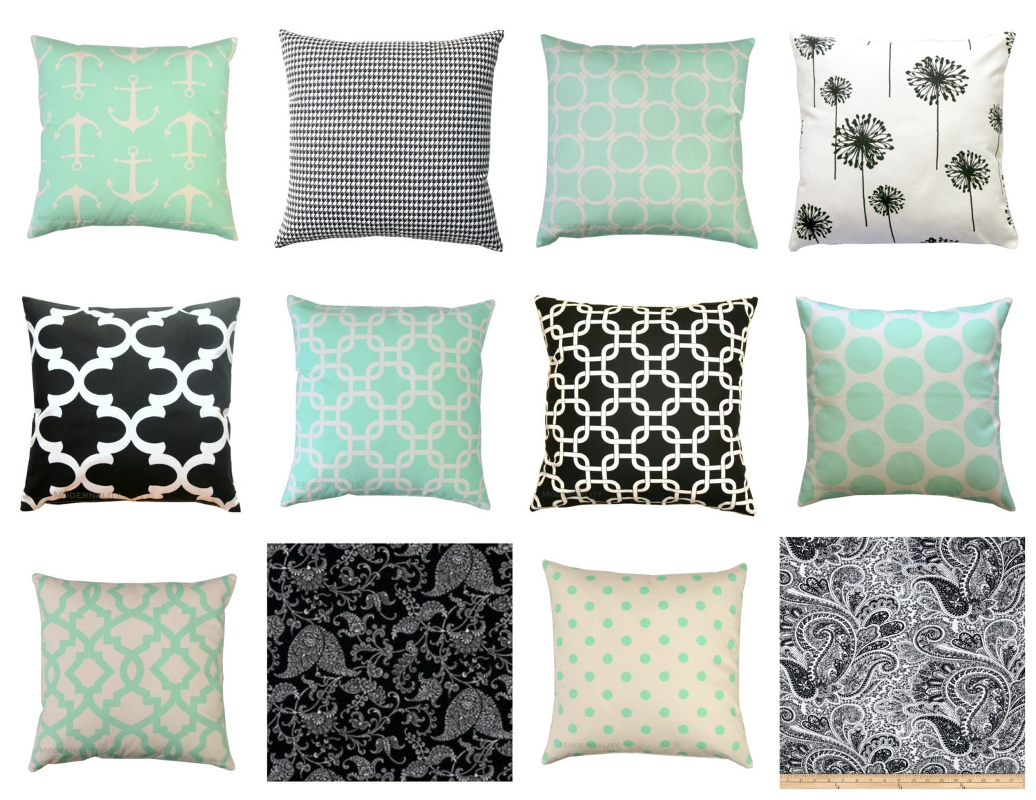 CLEARANCE Throw Pillows Black and Mint by ModernalityHomeDecor