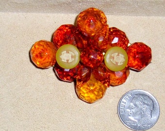 Antique Victorian Era Real Baltic Honey Amber Brooch With Celluloid Frog Accents 1890's Vintage Pin Jewelry 11047