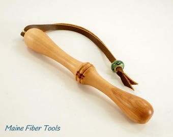 Wristaff- Wrist Distaff- Pear & Leather- Hand Spinning Yarn- Maine Fiber Tools