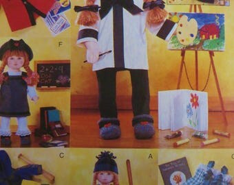 18 inch Doll Clothes Pattern, Vogue Craft 9442, Vest Boots Dress Hat Nightgown Jacket Pants Jumper Skirt Shirt, Easy Doll Clothes, Uncut