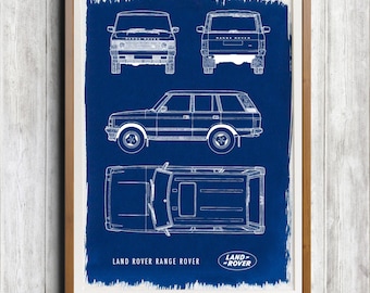 Land Rover Range Rover A4 Hand coated traditionally made cyanotype blueprint