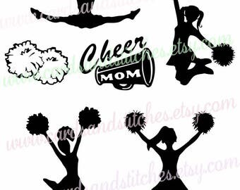 Cheerleaders SVG - Cheer Silhouette SVG - Pom Poms SVG - Digital Cutting File - Cricut Cut - Instant Download - Svg, Dxf, Jpg, Eps, Png