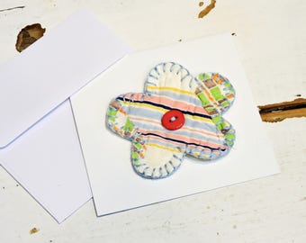 Patchwork Flower Note Card, Original Spring Prim Quilted Mothers Day Pin, Reusable Prim Easter Corsage, Housewarming Gift itsyourcountry
