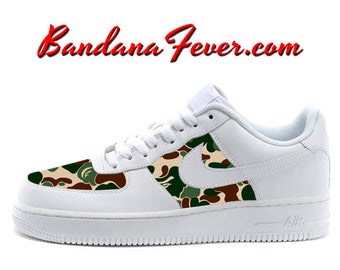 Custom Bape Camo Nike Air Force 1 Shoes White Low, FREE SHIPPING, #bape, #camo, #camouflage, #fashion, #Nike #Shoes, by Bandana Fever