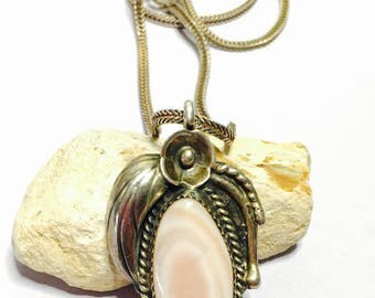Native Pendant, Vintage Sterling Silver, Leaf Design, Mother of Pearl by Delores Toledo, Clearance Sale, Item No. S137