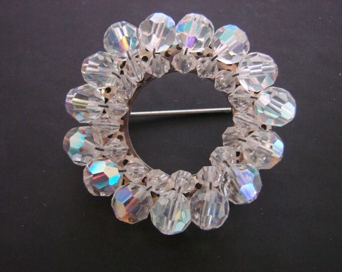 1950s Aurora Borealis Austrian Crystal Brooch / Wedding / Bridal / Wreath / Jewelry / Jewellery