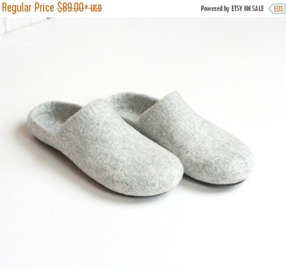 Wool clogs felted slippers for women or men natural by AgnesFelt