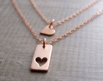 Mother Daughter Necklace Rose Gold Heart Necklace sets mother of the bride gift from daughter Wedding day Mother day gift from daughter