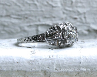 Gorgeous Vintage Art Deco Platinum Diamond Engagement Ring - 0.80ct.