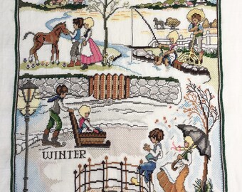 Finished / Completed counted Cross Stitch - Pako The 4 seasons ( Dutch ) 1988 crossstitch counted cross stitch