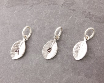 Add On Charms, silver leaf charm, initial charm, mini leaf charm, personalized leaf, leaf, add charms, charm bracelet, small leaf, AD
