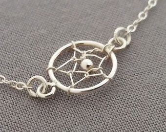 Silver Dream Catcher Necklace. Sterling Silver Dream Catcher. Dainty Everyday Simple. Layering Layered. Dream Catcher Charm