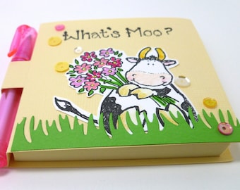 Cow theme gift, Cute Sticky Note Holder with Pen, Whats Moo, Black and White Cow