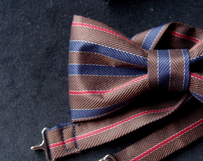 Brown Mens Bow tie, Striped Bow tie, Chocolate Bow tie, Coffee Bowtie, Brown Blue Bow tie, Prom bow tie, Wedding bow tie, unique bow tie