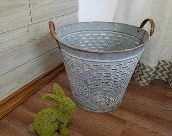 Vintage Olive Bucket Extra Large Farmhouse Basket