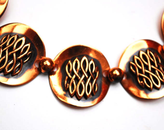 Copper Link Necklace - Modernistic Mod - panel collar - mid Century