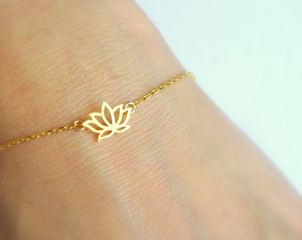 Delicate Gold Bracelet, Lotus Bracelet, Gold Flower Bracelet, Yoga Gold Jewelry, Delicate Bracelet, Bridesmaid Jewelry, Bridesmaid Bracelet