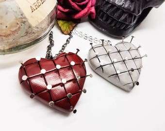 Hellraiser necklace, pinhead necklace, horror necklace, cenobites, red heart necklace, white heart necklace