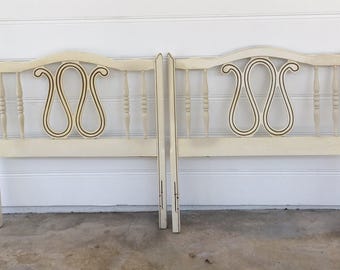 PAIR TWIN HEADBOARDS Cottage Chic Hollywood Regency Girls Room