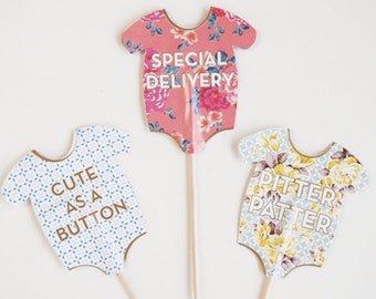 24 Baby shower, baby cupcake toppers, baby grow cake, vintage style theme shower, bundle of joy, yummy mummy party ideas, special delivery