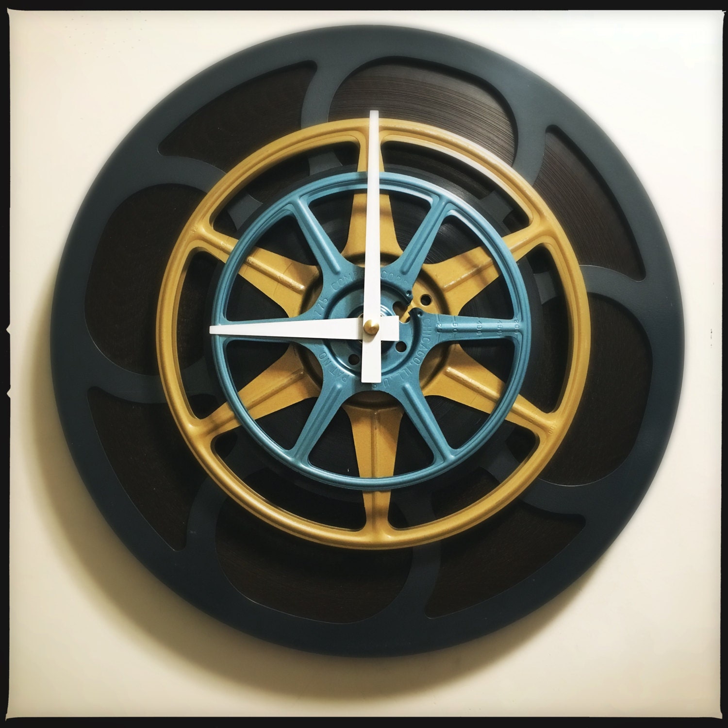 Blue Film Reel Wall Clock Movie Lover Gift Large Wall Clock