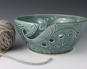 Yarn Bowl, 8 inches wide, tip resistant, Crochet, Knitting, Teal Green, gift, present, Mothers day, christmas, IN STOCK, ready to ship