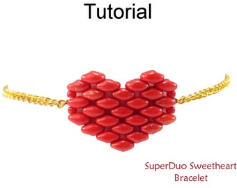 Beading Tutorial Pattern - SuperDuo Heart Bracelet - Beaded Valentines Jewelry - Simple Bead Patterns - SuperDuo Sweetheart Bracelet #24289
