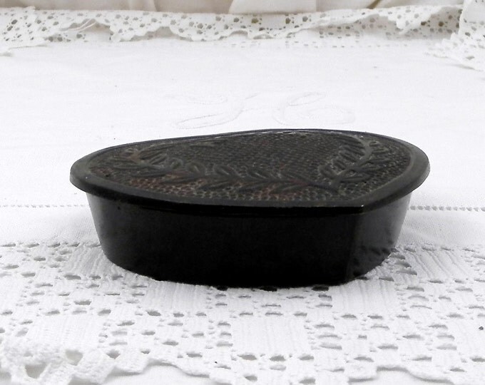 Antique French Heart Shaped Cast Iron Box with "Amour" Love Embossed on the Lid , Romantic, Lovers, Anniversary, Wedding, Couple, Married