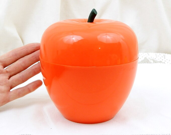 Small Vintage Mid Century Apple Shaped Red Ice Bucket, Retro French Ice Cube Holder, 1960s Design Classic, Bar Bistro Barware Orange Decor