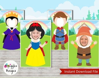 Snow White Photo Booth Props (Includes Snow White, Evil Queen, The Prince & Happy Dwarf) - Digital Files