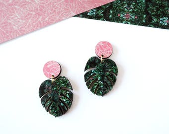 Monstera Earrings - Tropical Earrings - Botanical Earrings - Leaf Earrings - Cheese Plant Earrings - Statement Earrings - Leaf Drop Earrings