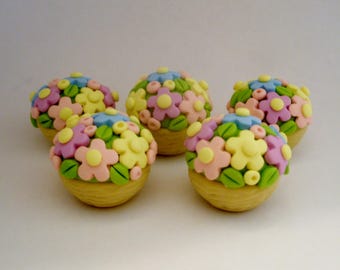 ONE Summer Flower Basket - Handmade - Fairy Garden - Terrarium - Miniature Garden Accessories