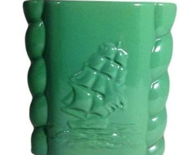 Abingdon Pottery, Vintage Nautical Decor Vase Sailing Clipper Ship, Coastal Gift Christmas, Gift For Him