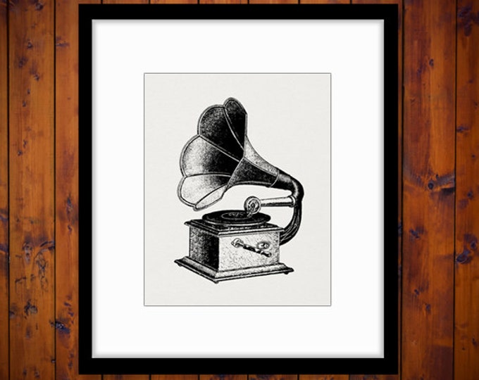 Printable Antique Phonograph Digital Image Music Record Player Download Illustration Graphic Vintage Clip Art Jpg Png Eps HQ 300dpi No.1536