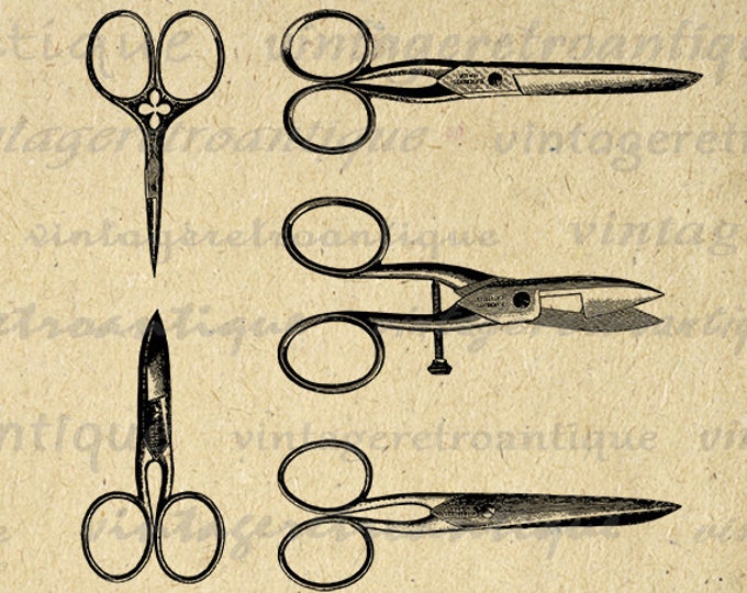 Printable Digital Scissors and Shears Collage Sheet Graphic Salon Haircutting Barber Image Download Jpg Png Eps HQ 300dpi No.2863