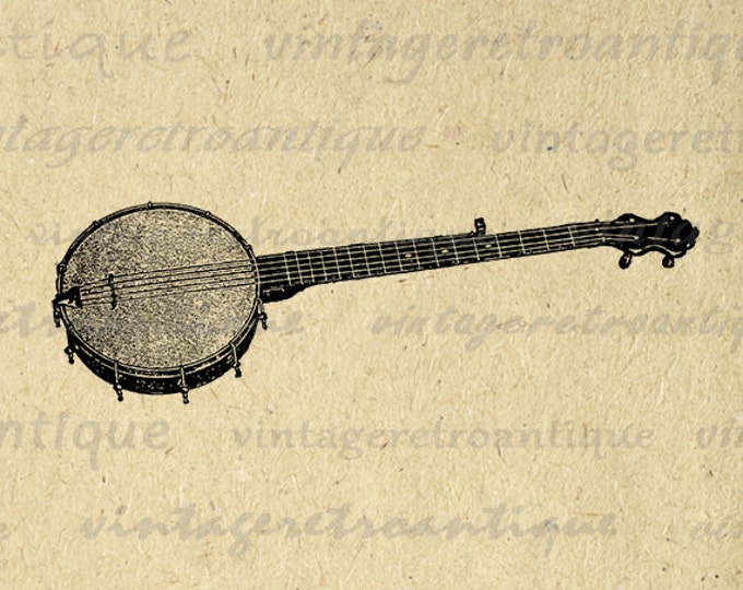 Digital Printable Banjo Image Antique Illustration Graphic Download Vintage Clip Art Jpg Png Eps HQ 300dpi No.1160