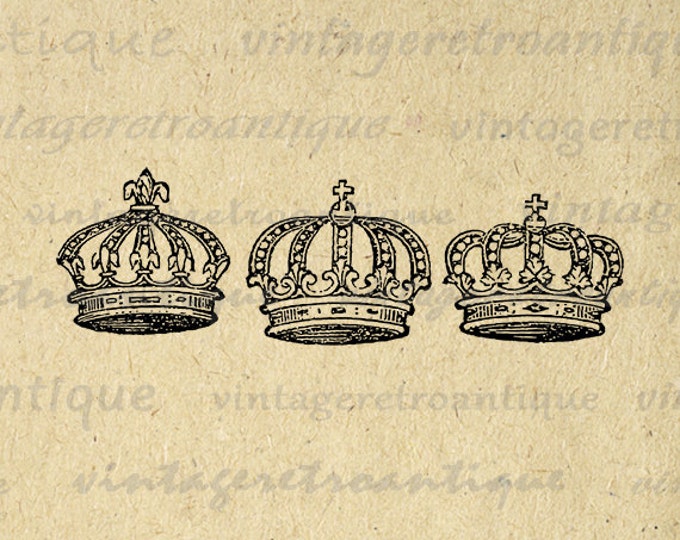 Three Crowns Image Printable Download Royal King Crown Graphic Collage Sheet Digital Antique Clip Art Jpg Png Eps HQ 300dpi No.674