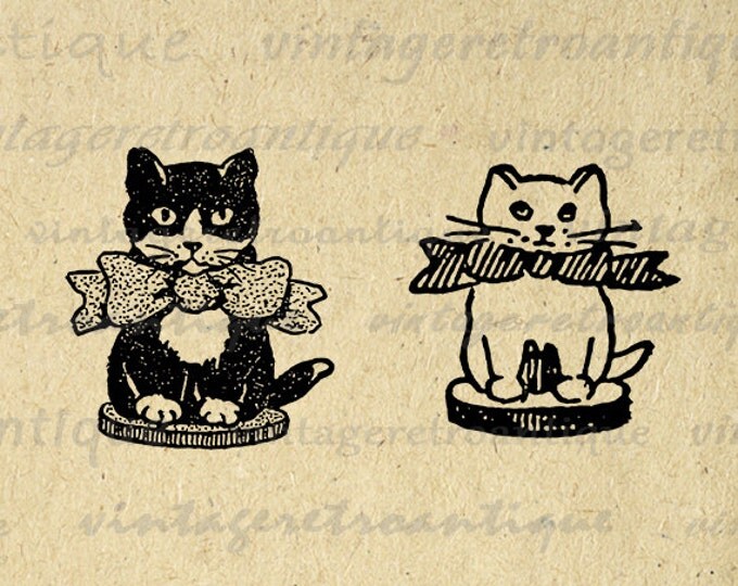 Printable Two Cats Graphic Download Image Digital Illustration Antique Clip Art Jpg Png Eps HQ 300dpi No.2409