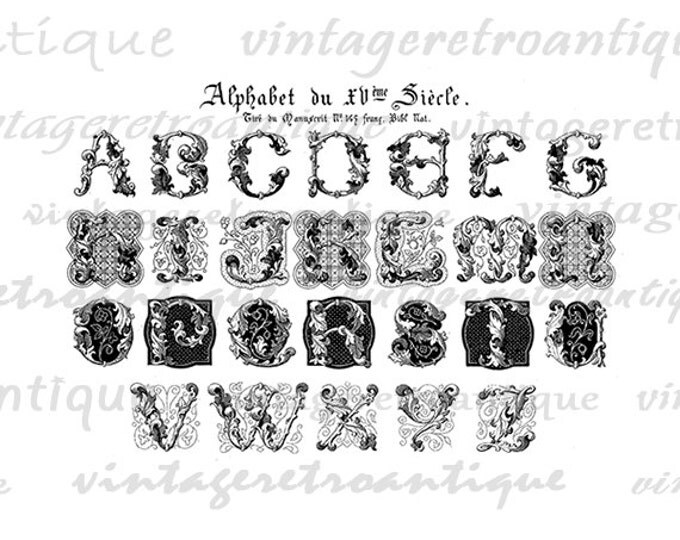 Antique Alphabet Image Digital Graphic Assorted Ornate Letters Printable Floral Set Collage Sheet Download Jpg Png HQ 300dpi No.196